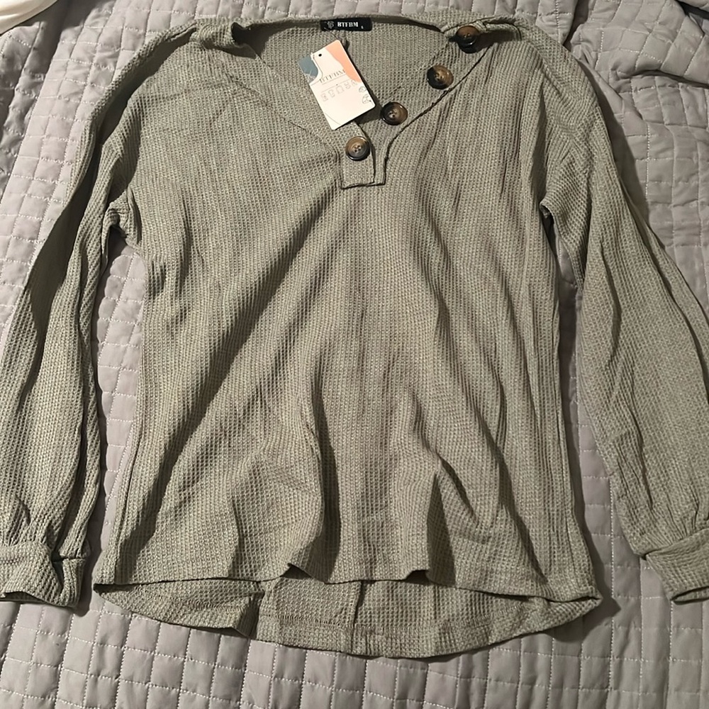 BTFBM waffle v neck long sleeve shirt